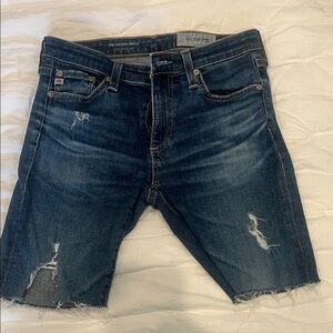 Women’s Dark Blue Distressed Denim Shorts